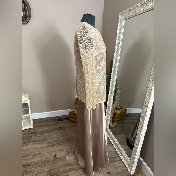 Cachet • 2 Piece Champagne Lace Satin Gown - Picture 15 of 16
